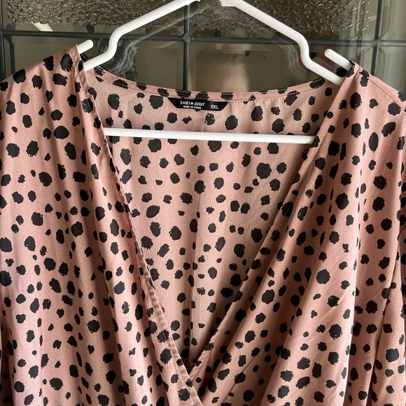 SHEIN dark pink animal print long sleeve wrap blouse with peplum accent - Picture 3 of 5